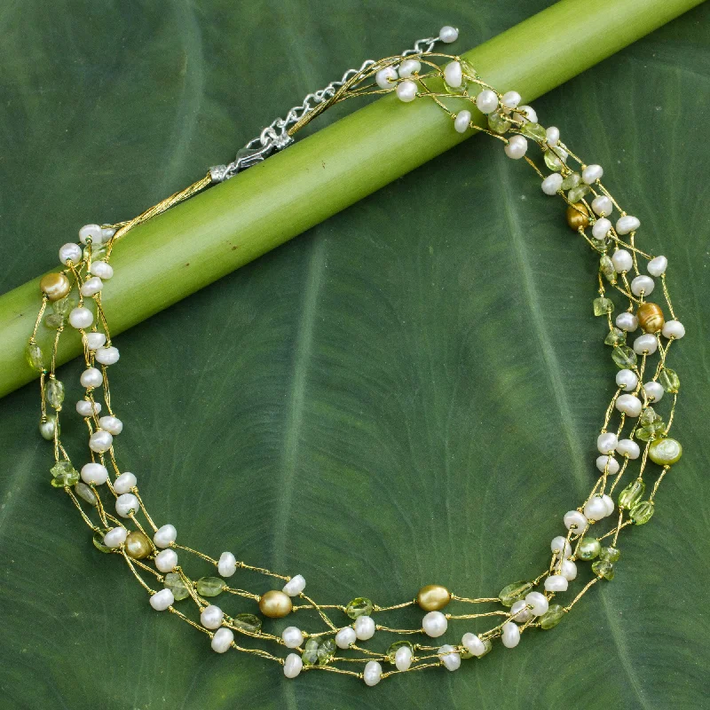 Premium Jewelry, Premium Discounts – Act Fast Cloud Forest Peridot & Pearl Beaded Necklace