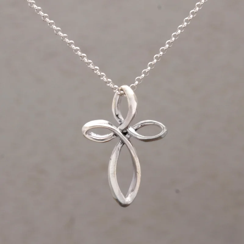 Romantic Heart-Shaped Jewelry For Special Gifts Cross Loops 925 Sterling Silver Cross Pendant Necklace from Bali