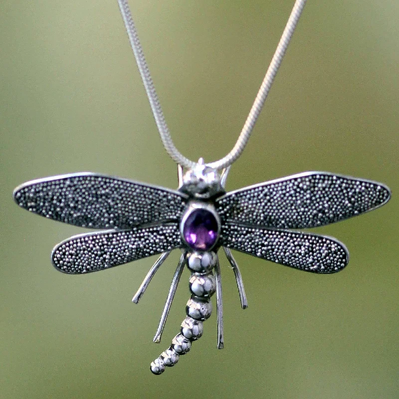 Celebrate With Sparkle – Jewelry Sale Now Live Dragonfly Amethyst & Sterling Silver Pendant Necklace