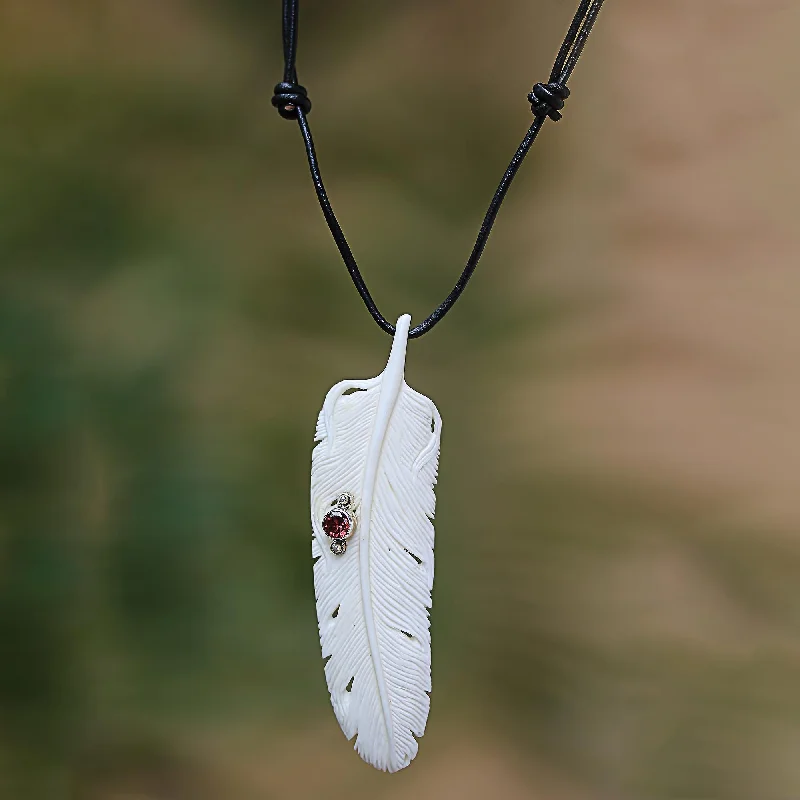 Timeless Elegance At Unbelievable Discounts Feather Soul Garnet Silver & Bone Necklace