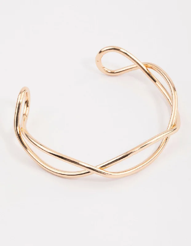 Waterproof Stainless Steel Jewelry For Lasting Beauty Gold Interwoven Wrist Cuff