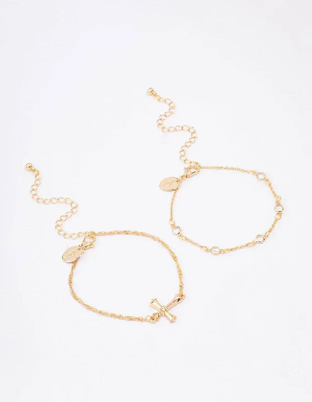 Unbeatable Offers On Luxury And Everyday Jewelry Gold Plated Diamante Cross Twisted Bracelet