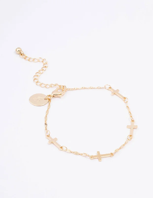 Premium Diamond Jewelry For Unforgettable Moments Gold Plated Multi Cross Bracelet