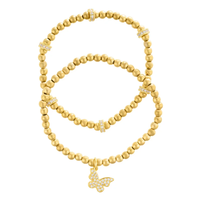 Your Perfect Accessory Now At The Best Price Gold Plated Pair of Bead Bracelets with Crystal Butterfly