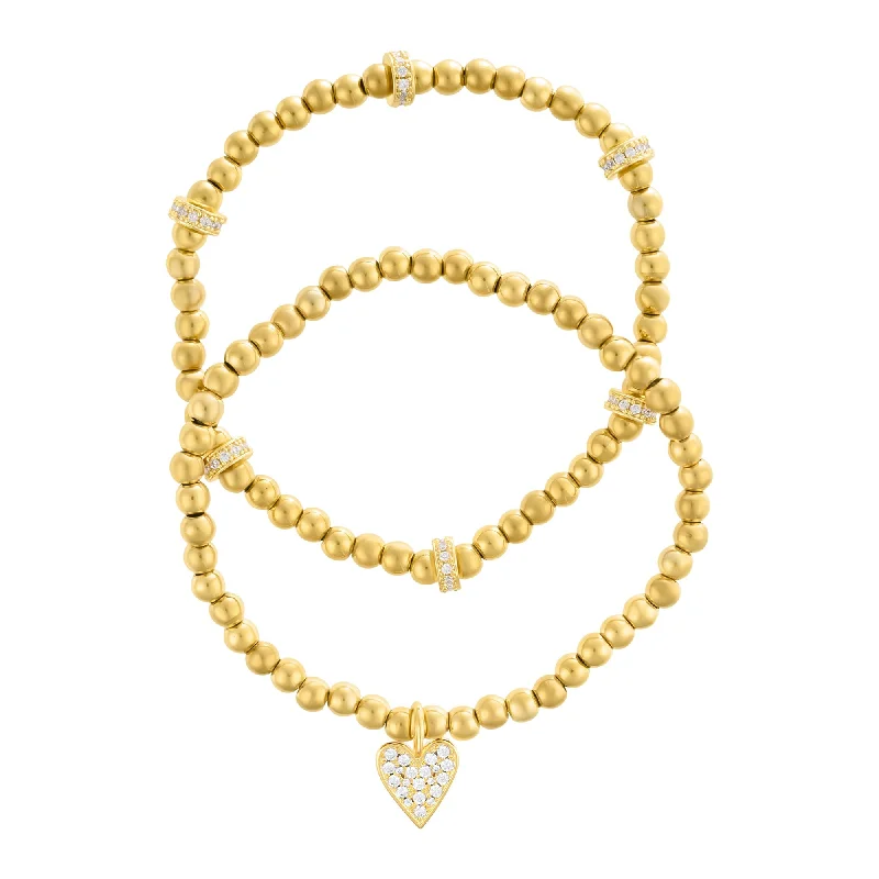 Limited-Stock Jewelry Sale – Shop Before It's Gone Gold Plated Pair of Bead Bracelets with Crystal Heart