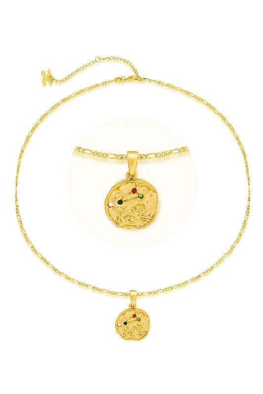 High-Quality Gemstone Jewelry For Special Occasions Gold Sculptural Zodiac Sign Pendant Necklace Set-Aries