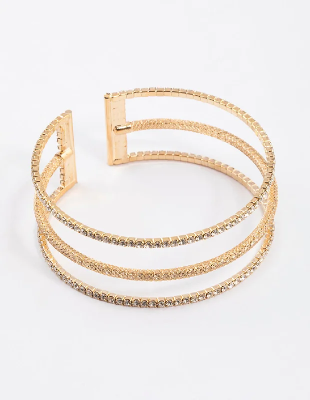 Jewelry Clearance Event – Last Chance For Stunning Deals Gold Textured Triple Row Bangle