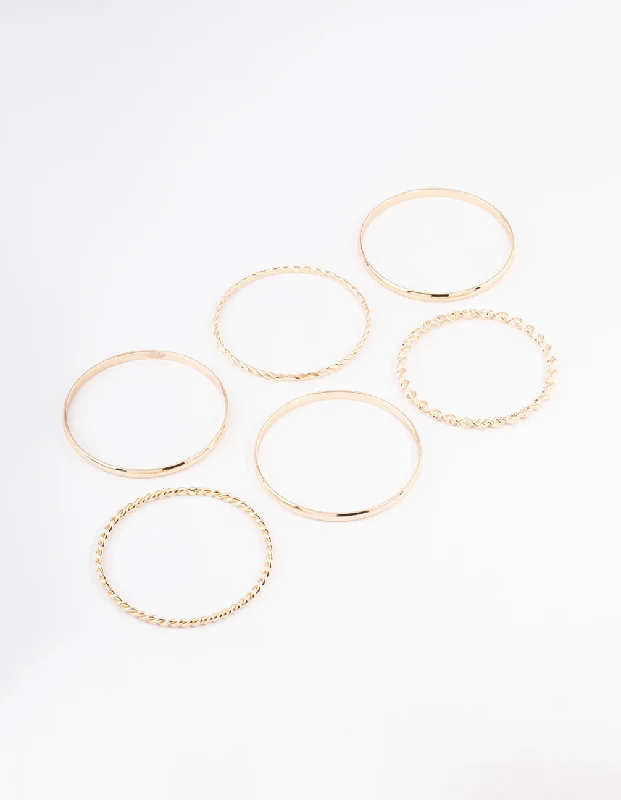 Bohemian-Inspired Jewelry For Free-Spirited Fashion Gold Twisted & Plain Bracelet 6-Pack