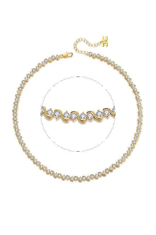 Final Call For Exquisite Jewelry At Reduced Rates Gold Wave Zirconia Tennis Choker Necklace