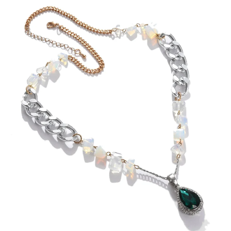Once-A-Year Jewelry Sale – Grab Your Favorites Now Green Color Silver Plated Designer Stone Necklace For Women's