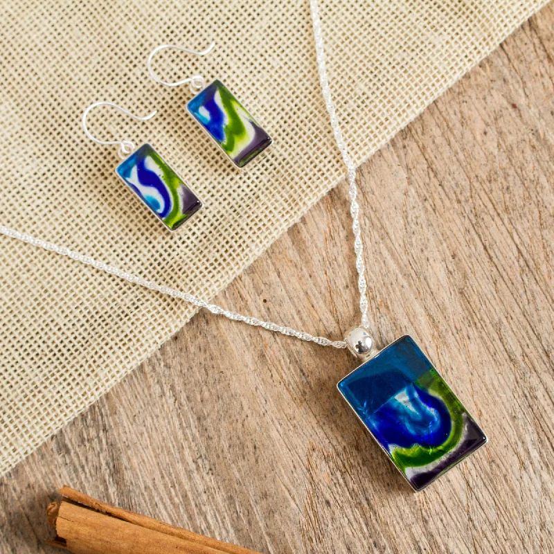 Grab Exquisite Jewelry At The Lowest Prices Marine Inspiration Silver & Glass Jewelry Set