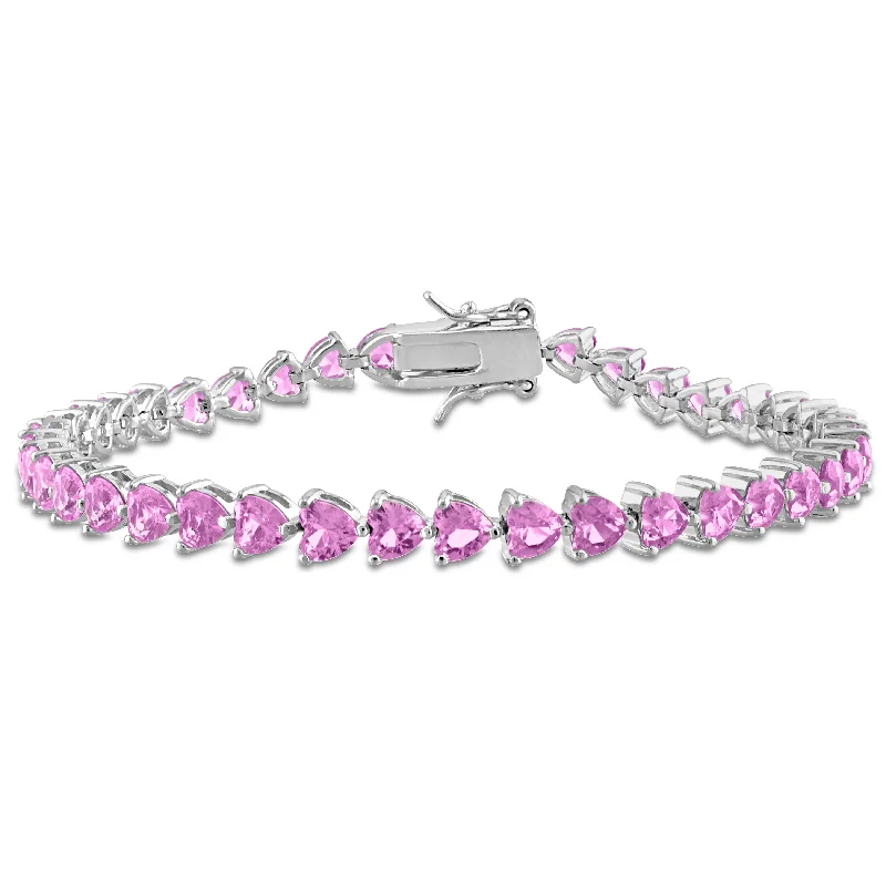 Mimi & Max 12 1/3 CT TGW Created Pink Heart-Cut Sapphire Bracelet in Sterling Silver - 7.5 in.