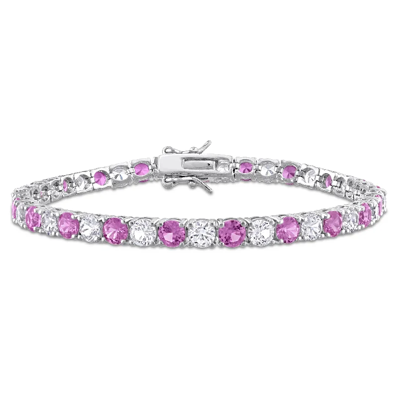 Mimi & Max 14 1/4ct TGW Created Pink and White Sapphire Bracelet in Sterling Silver-7.25 in