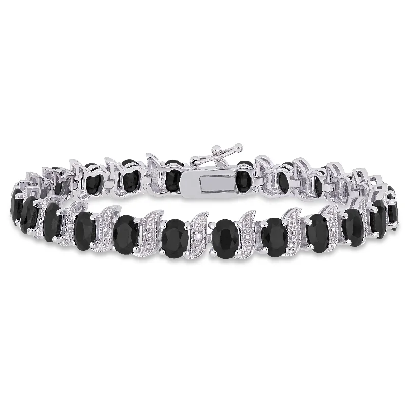 Mimi & Max 14 7/8ct TGW Black Sapphire and Diamond S-Link Bracelet in Sterling Silver