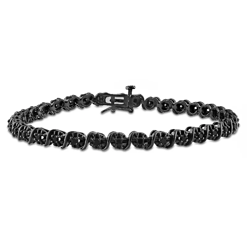 Mimi & Max 1ct TW Black Diamond Tennis Bracelet in Sterling Silver with Black Rhodium