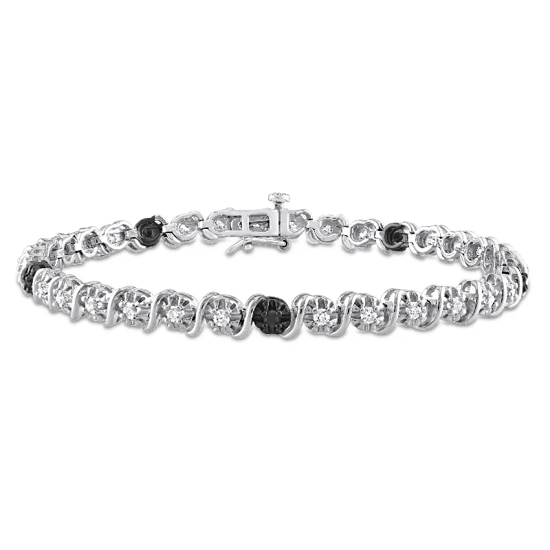 Mimi & Max 1ct TW Black & White Diamond Tennis Bracelet in Sterling Silver