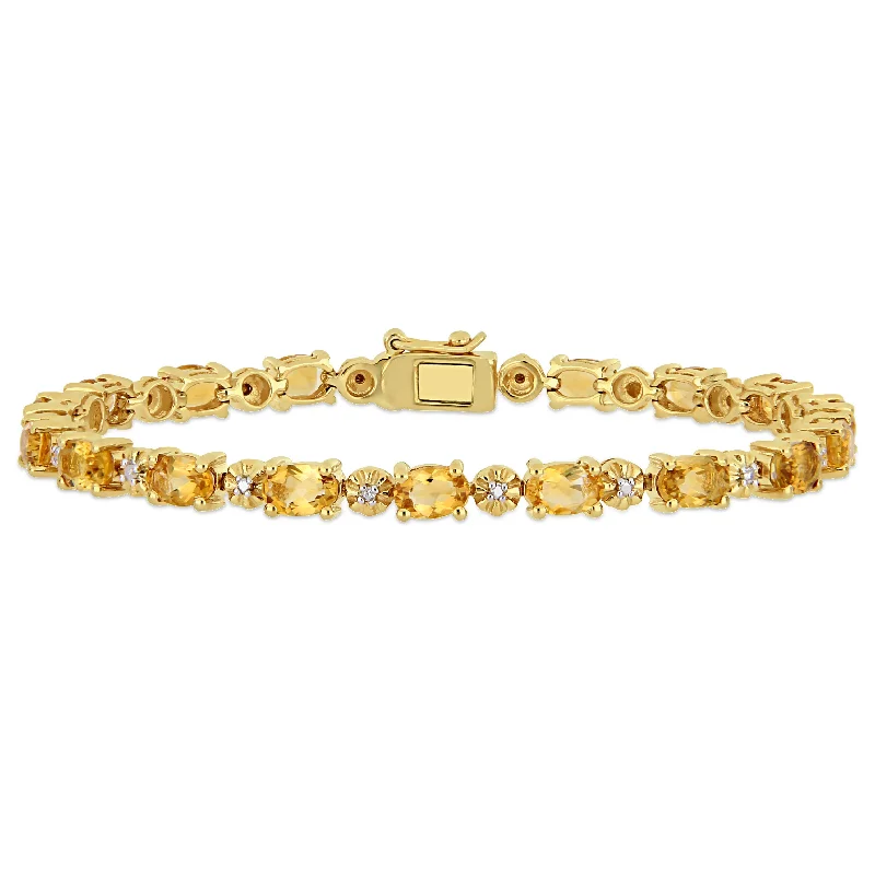 Mimi & Max 8 1/10ct TGW Oval-Cut Citrine and Diamond Accent Tennis Bracelet in Yellow Silver