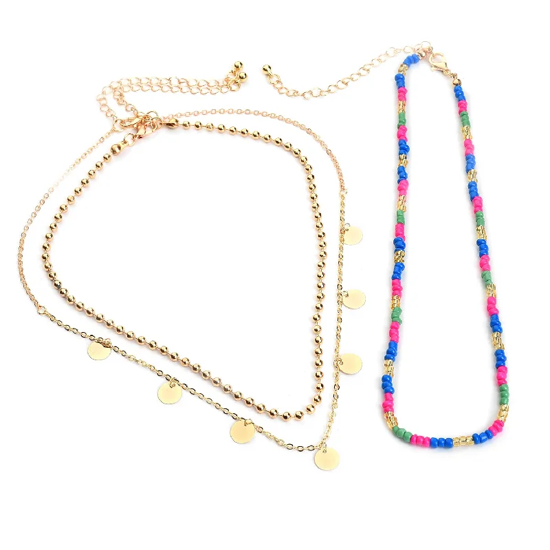 Shop Modern Jewelry Collections With Exclusive Discounts Pack Of 3 Gold Plated Beaded Necklace