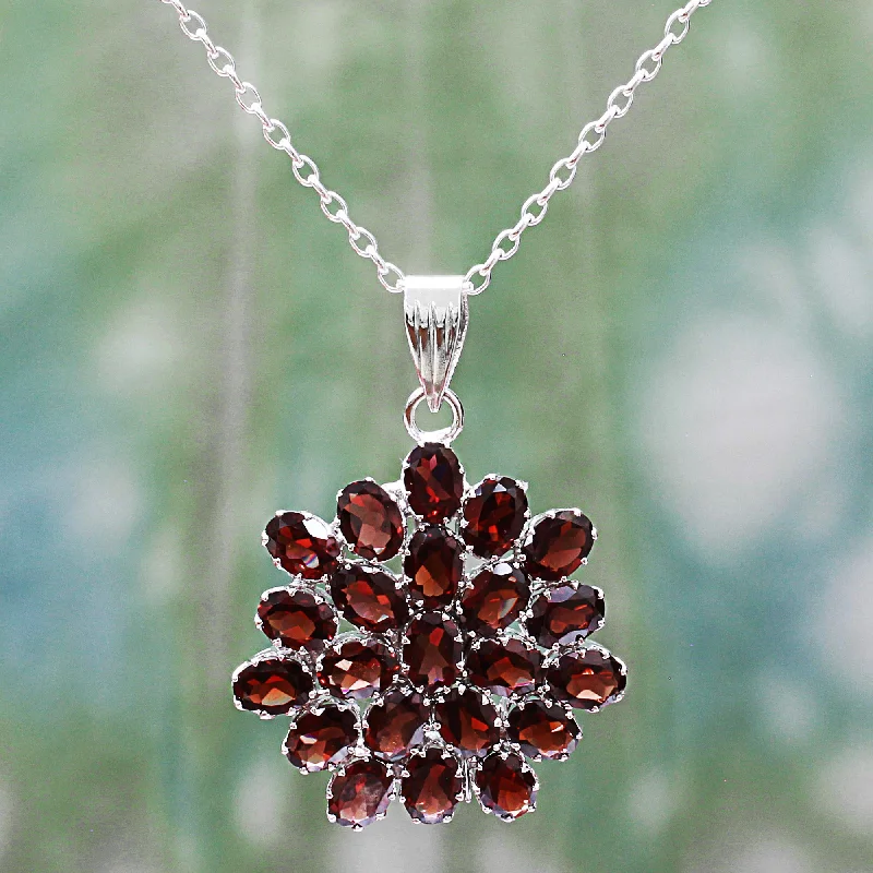 Elegant Jewelry, Affordable Luxury – Shop Now Red Sunflower Garnet & Silver Pendant Necklace