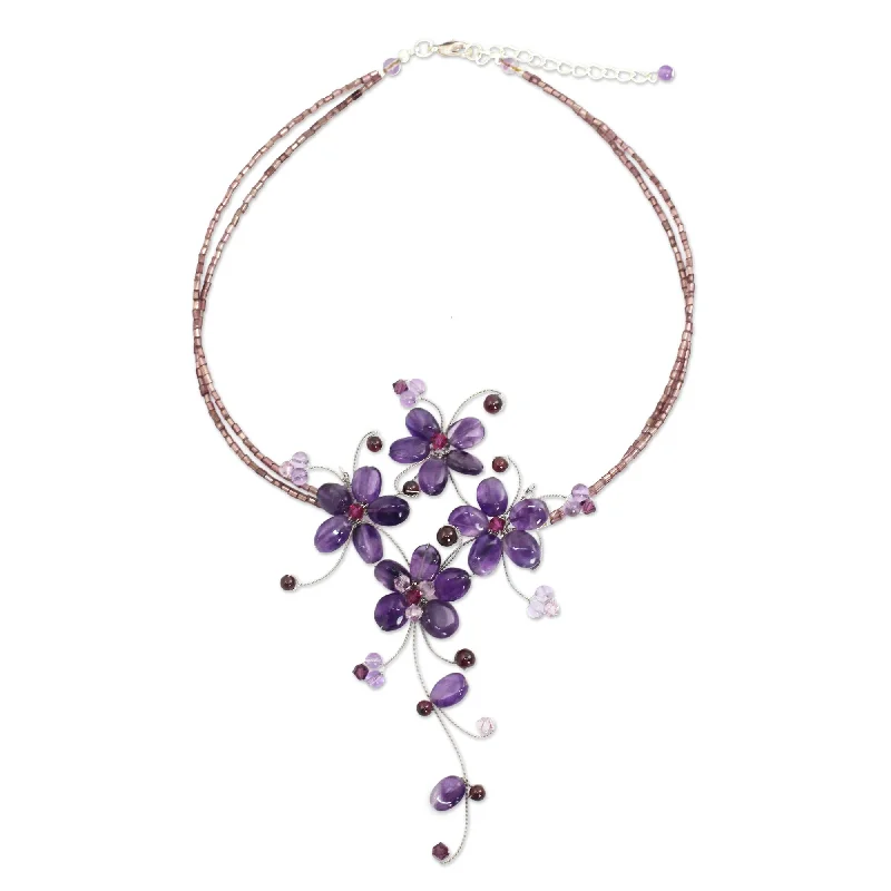 Elevate Your Outfit With Discounted Statement Jewelry Refinement Amethyst Silver Beaded Necklace