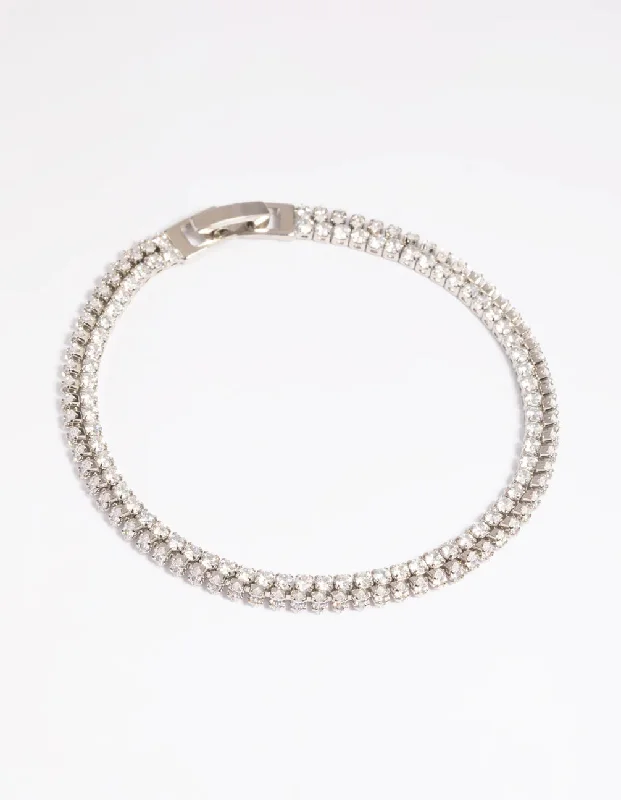 Trendy Minimalist Jewelry For Everyday Wear Rhodium Cubic Zirconia Layered Bracelet