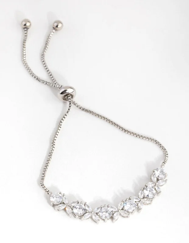 Dazzling Deals On Necklaces, Bracelets, And More Rhodium Cubic Zirconia Navette Flower Toggle Bracelet