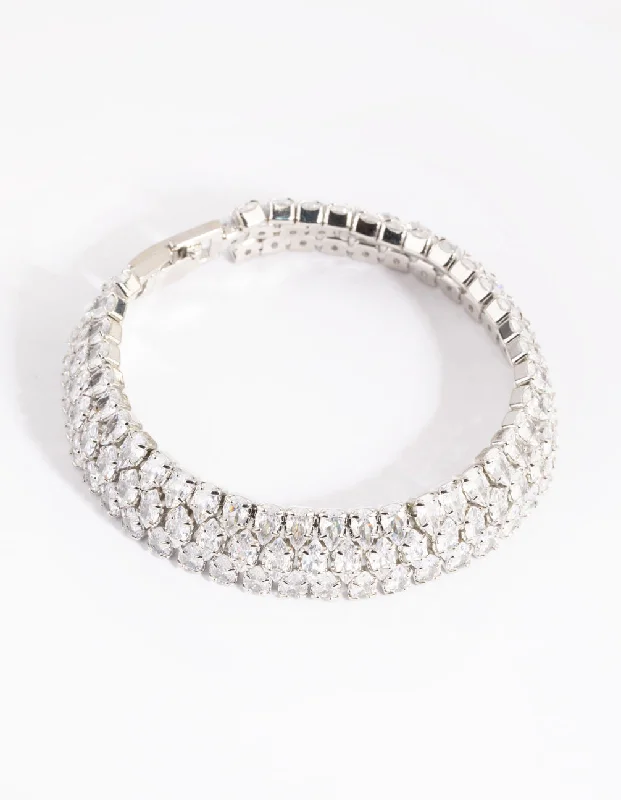 Dainty Floral Jewelry For Feminine Elegance Rhodium Cubic Zirconia Tennis Bracelet