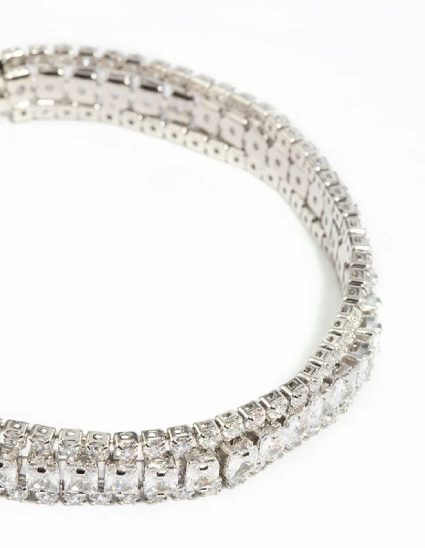 Affordable Glamour – Must-Have Jewelry At Special Rates Rhodium Cubic Zirconia Wide Bracelet