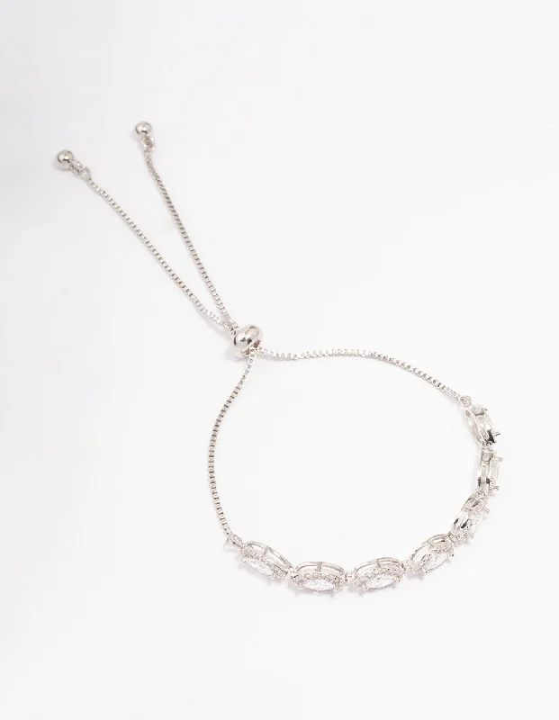 Clearance Sale On High-End Jewelry Collections Rhodium Marquise Cubic Zirconia Toggle Bangle