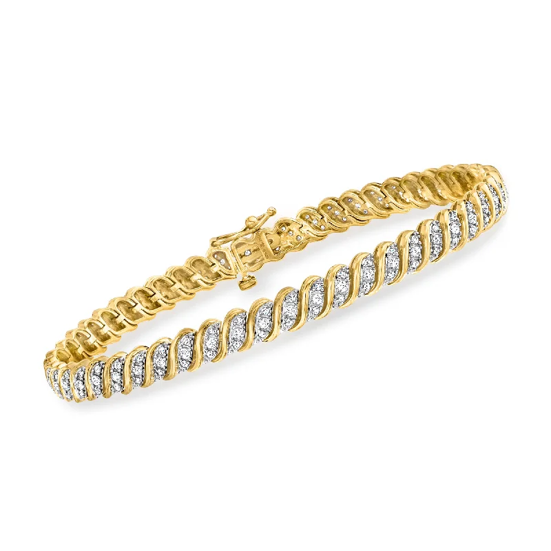 The Ultimate Jewelry Sale – Shop Premium Styles Ross-Simons 1.00- Diamond Twisted-Link Bracelet in 18kt Gold Over Sterling