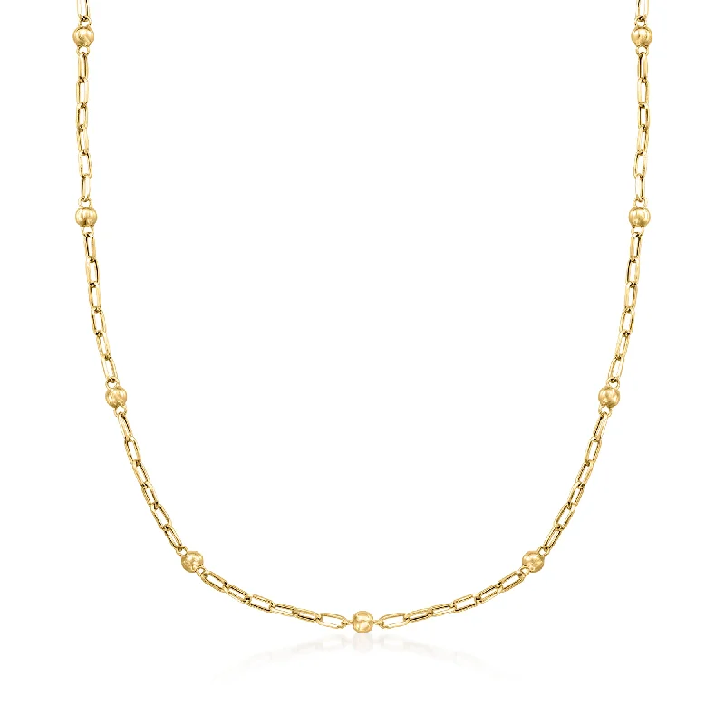 Last Chance To Shop High-End Jewelry At Markdown Prices Ross-Simons 18kt Yellow Gold Bead Station Paper Clip Link Necklace