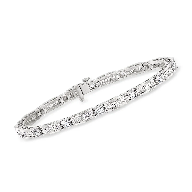 Timeless Elegance, Temporary Discounts – Act Fast Ross-Simons 3.00- Baguette and Round Diamond Bracelet in Sterling Silver. 7 inches