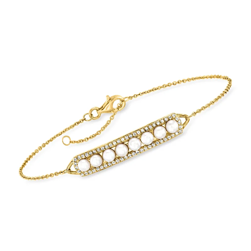 Luxury Jewelry Without The Luxury Price Tag Ross-Simons 3.5-4mm Cultured Pearl and White Topaz Bar Bracelet in 18kt Gold Over Sterling