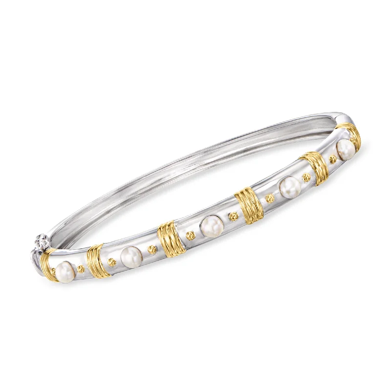 Handcrafted Jewelry Sale – Unique Designs At Low Prices Ross-Simons 3.5-4mm Cultured Pearl Bangle Bracelet in 2-Tone Sterling Silver