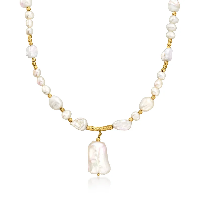 High-End Sparkle, Low-End Prices – Jewelry Sale Live Ross-Simons 5-14mm Cultured Baroque Pearl Drop Necklace in 18kt Gold Over Sterling