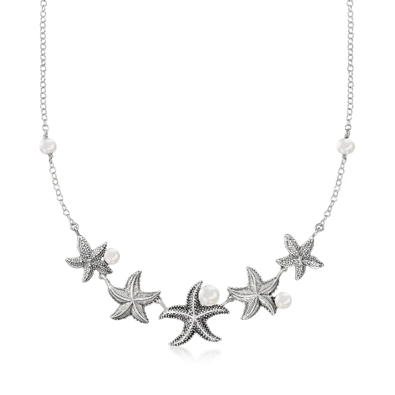 Adjustable Charm Bracelets For A Perfect Fit Ross-Simons 5-8.5mm Cultured Pearl Starfish Necklace in Sterling Silver