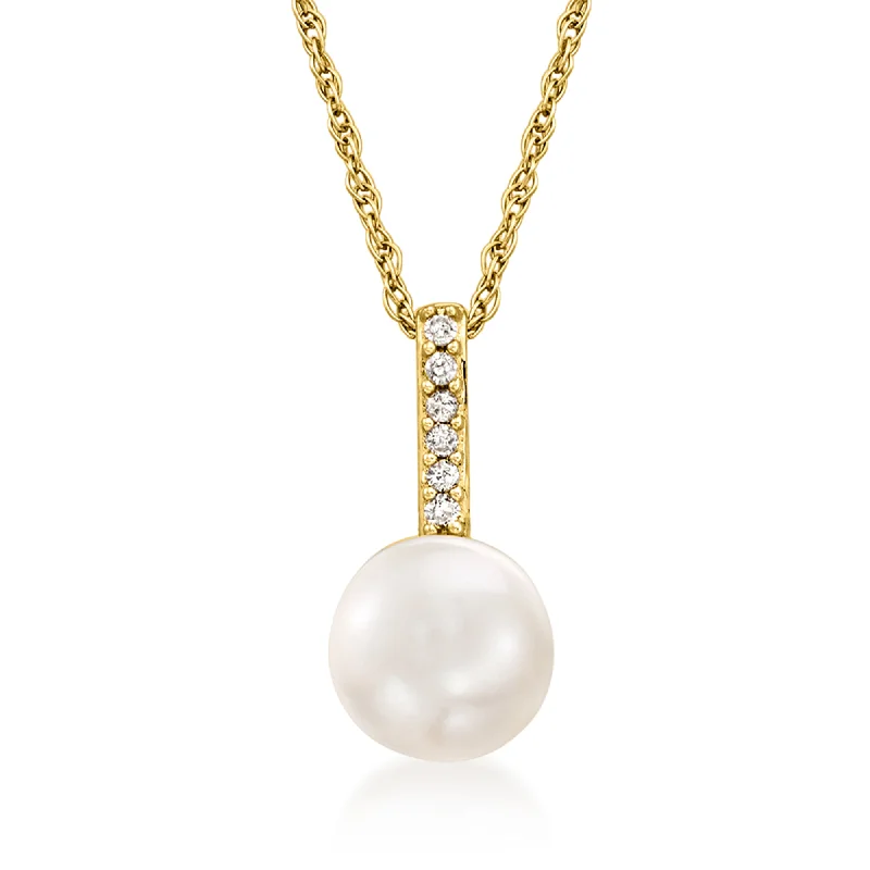 Affordable Luxury Jewelry – Style At A Great Price Ross-Simons 6-6.5mm Cultured Pearl Pendant Necklace With Diamond Accents in 14kt Yellow Gold