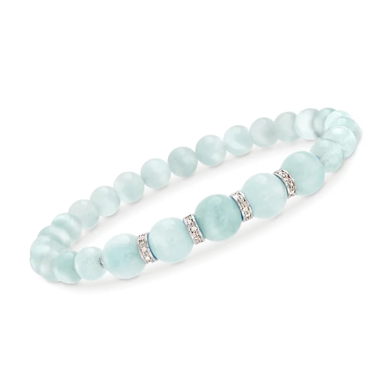 The Perfect Jewelry Piece At The Perfect Price Ross-Simons 6-8mm Graduated Aquamarine Bead and . Diamond Spacer Bracelet in Sterling Silver