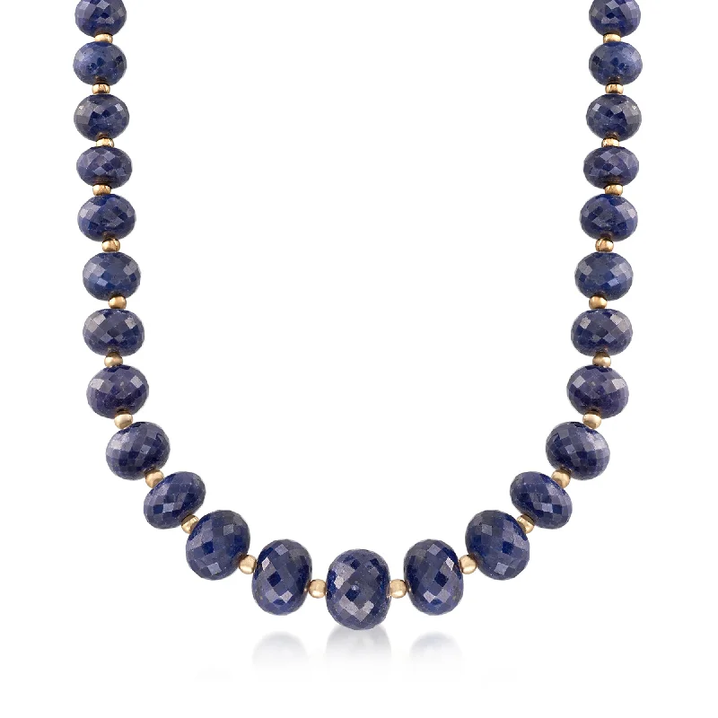 Ross-Simons 7-13mm Sapphire Bead Necklace With 14kt Yellow Gold