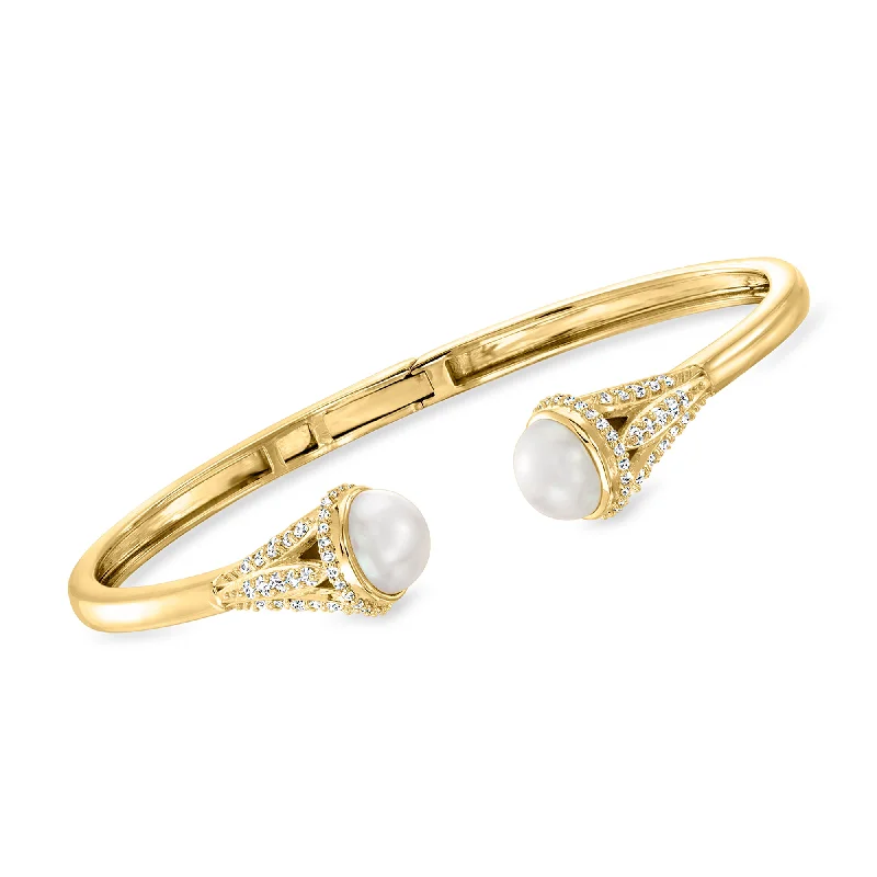 Luxury Jewelry Sale – Elegant Styles At Unbeatable Prices Ross-Simons 8mm Cultured Pearl and . White Topaz Cuff Bracelet in 18kt Gold Over Sterling. 7 inches