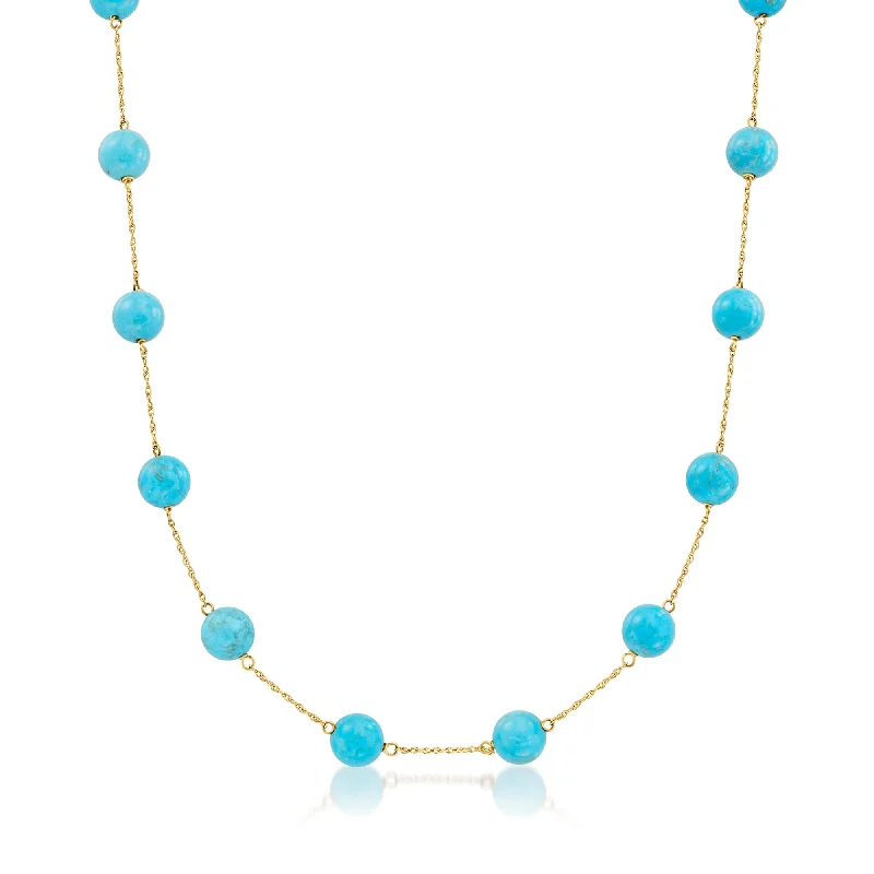 Ross-Simons 8mm Turquoise Bead Station Necklace in 14kt Yellow Gold