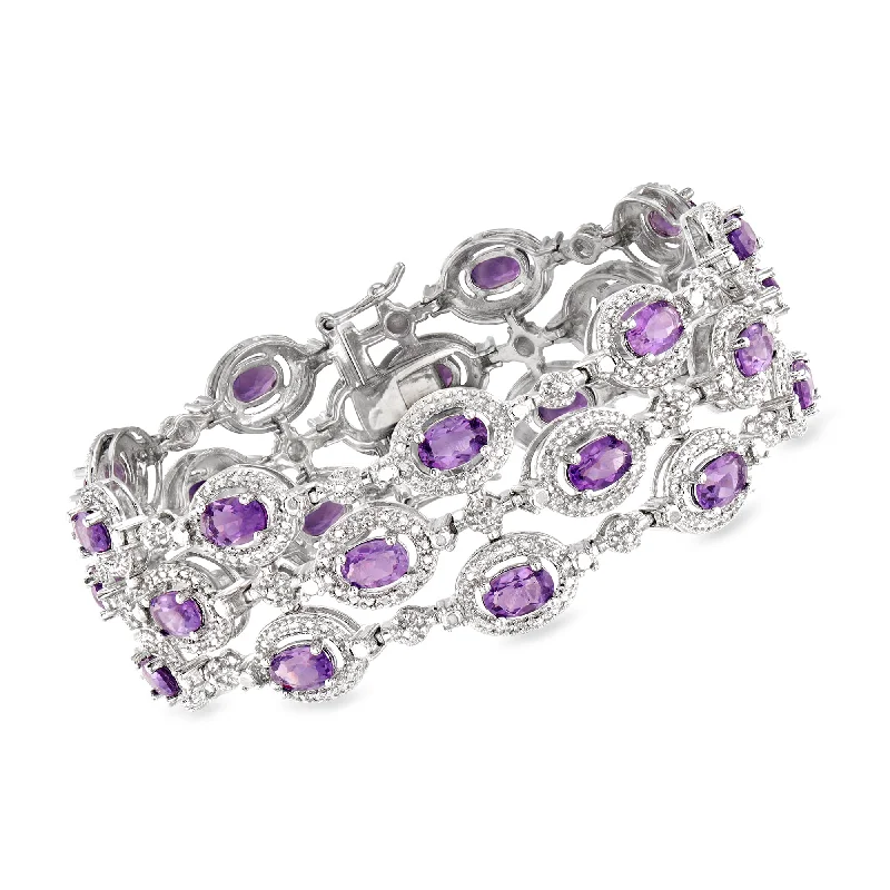Luxury Meets Affordability – Jewelry Sale Live Now Ross-Simons Amethyst 3-Row Bracelet With Diamond Accent in Sterling Silver