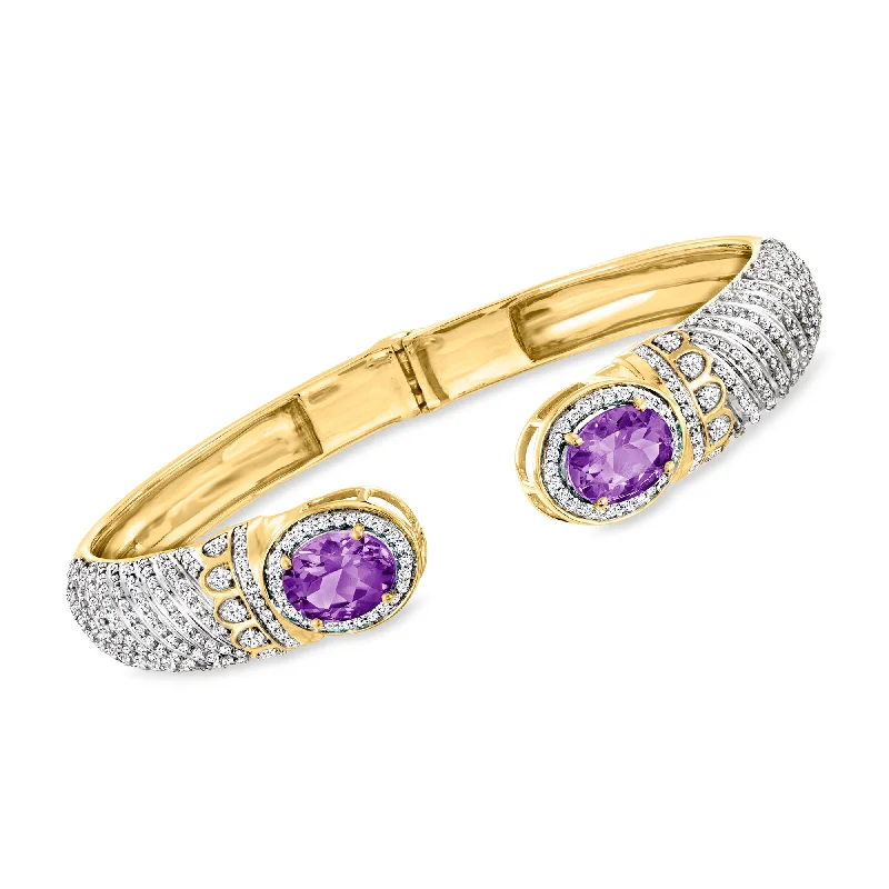 Shop Stylish Jewelry Now And Save Big Ross-Simons Amethyst and White Topaz Cuff Bracelet in 18kt Gold Over Sterling