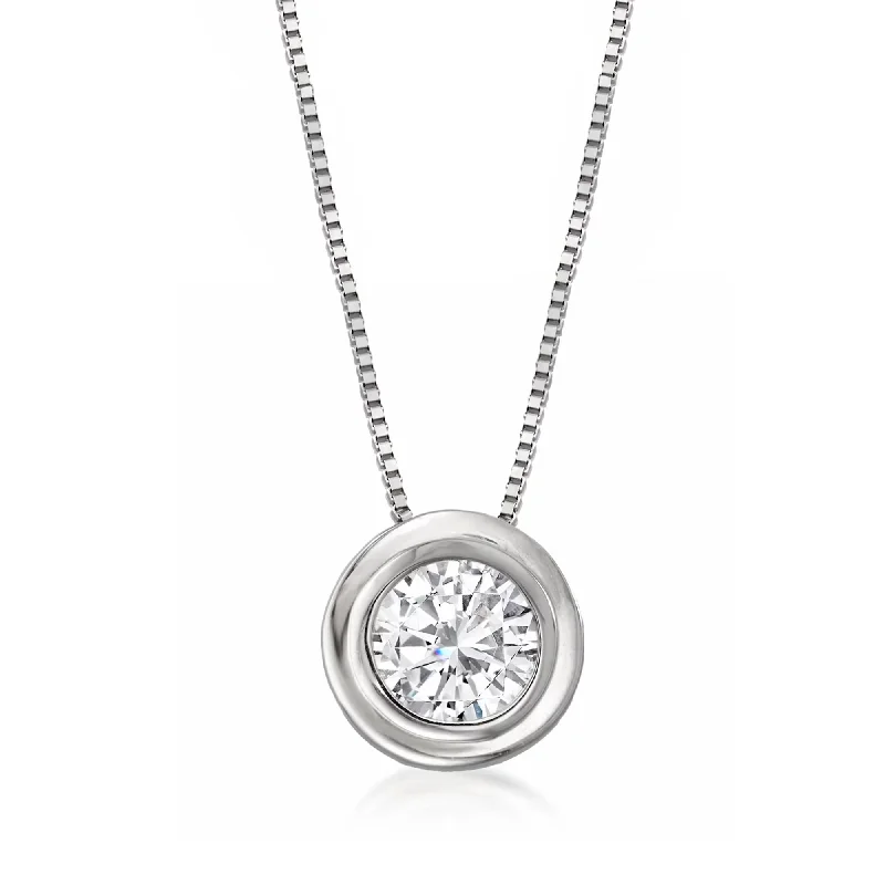 Ross-Simons Bezel-Set Diamond Solitaire Necklace in 14kt White Gold