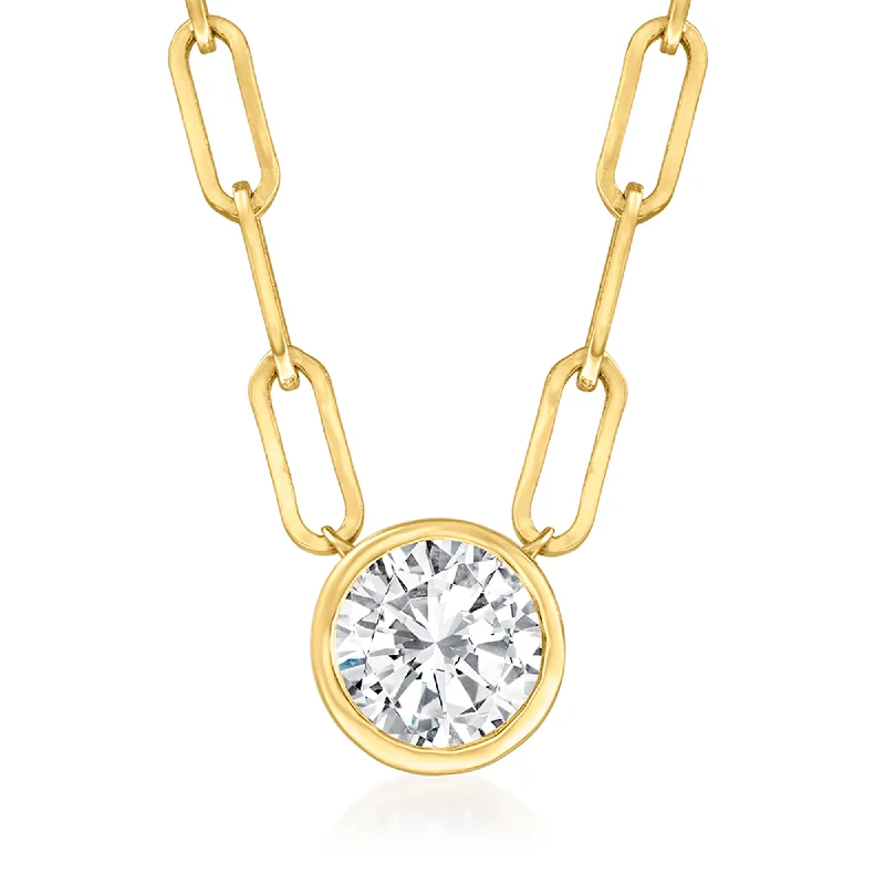 Exclusive Jewelry Sale – Grab Timeless Pieces Now Ross-Simons Bezel-Set Diamond Solitaire Paper Clip Link Necklace in 14kt Yellow Gold