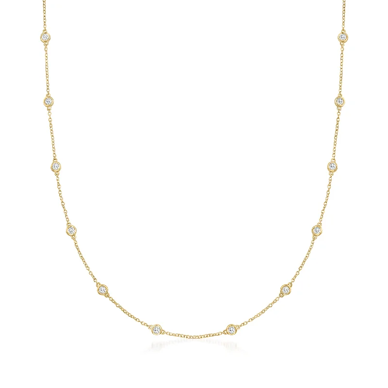 Ross-Simons 1.00- Bezel-Set Round Brilliant-Cut Diamond Station Necklace in 14kt Yellow Gold