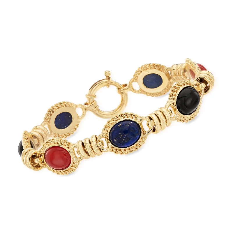 Seasonal Jewelry Clearance – Best Styles At The Lowest Prices Ross-Simons Black Onyx, Lapis and Orange Agate Station Bracelet in 18kt Gold Over Sterling