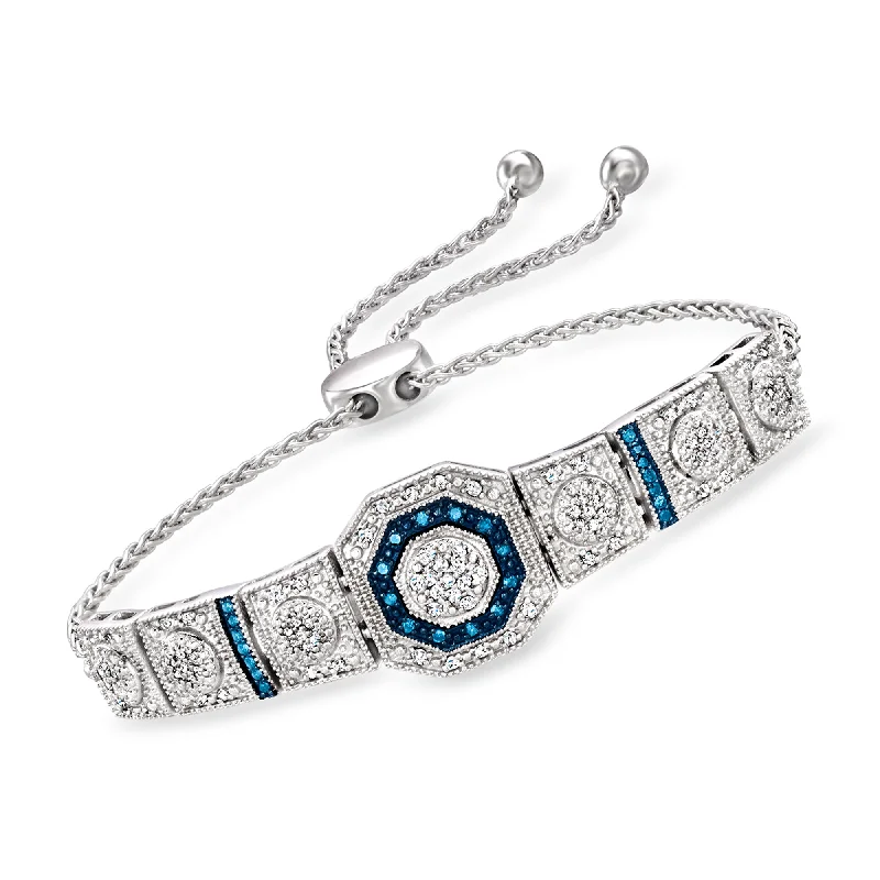 Shine In Style – Shop Jewelry Discounts Today Ross-Simons Blue and White Diamond Octagon Bolo Bracelet in Sterling Silver