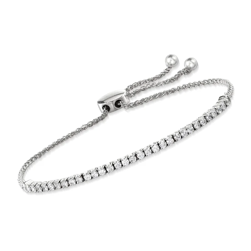 Premium Jewelry Now Available At Special Discounts Ross-Simons Diamond Line Bolo Bracelet in 14kt White Gold