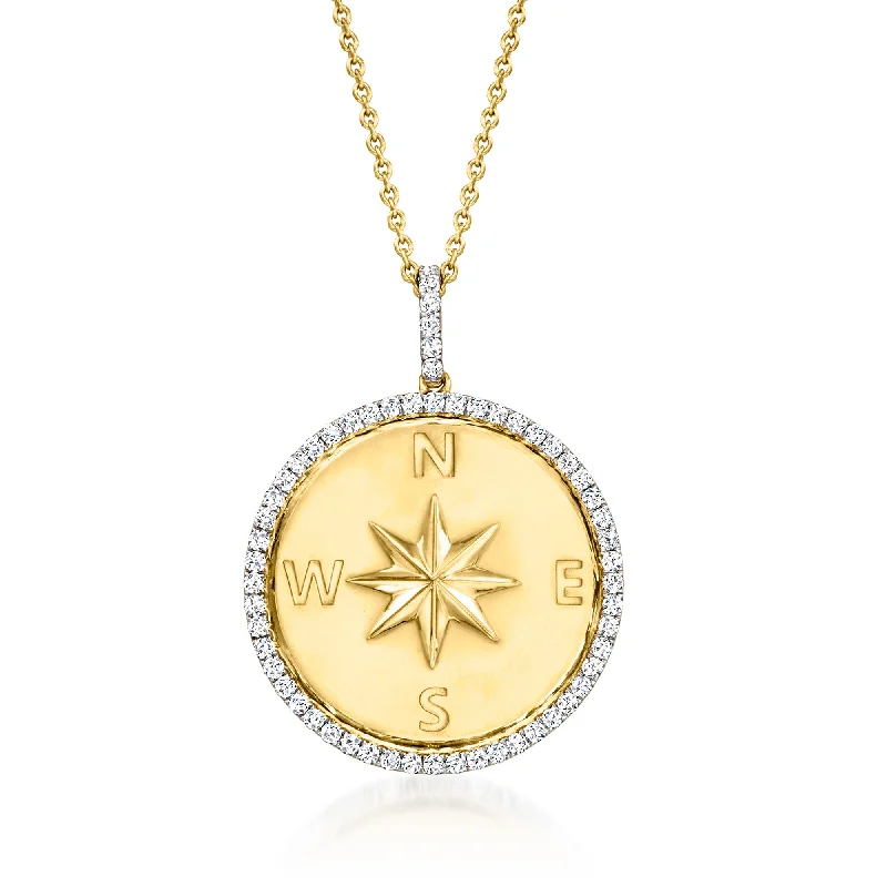 Stunning Statement Jewelry, Unbeatable Discounts Ross-Simons Diamond Compass Pendant Necklace in 18kt Gold Over Sterling